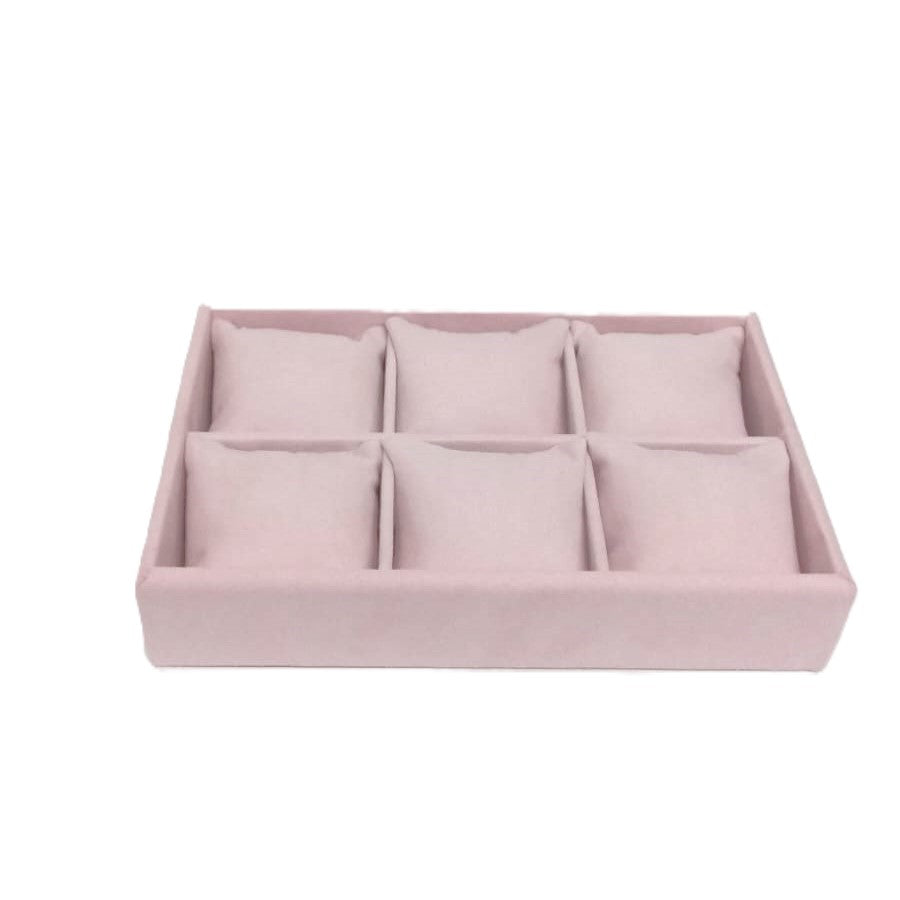 Charola Para 6 Relojes Tipo Suede Rosa