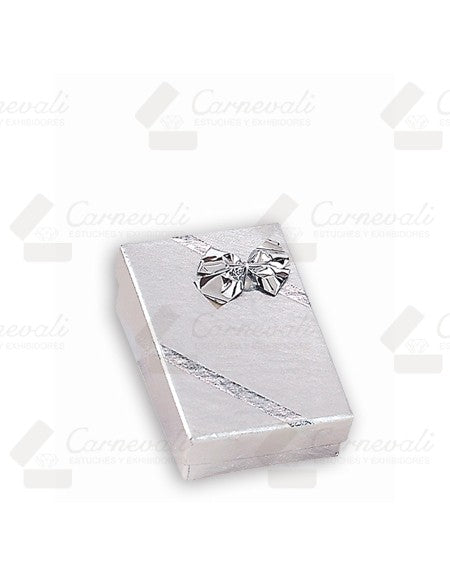 Caja con moño arete mediano plata